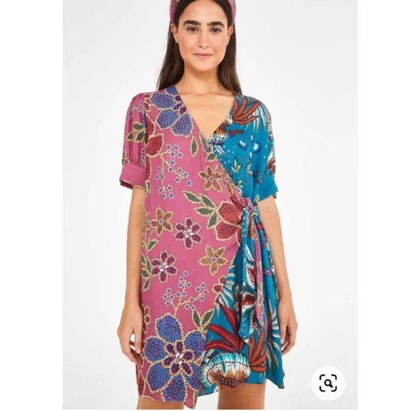 FARM Rio | Dresses | Farm Rio Floral Sparkle Mixed Wrap Dress | Poshmark
